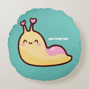 Happy Cute Slug Personalised Text Round Cushion