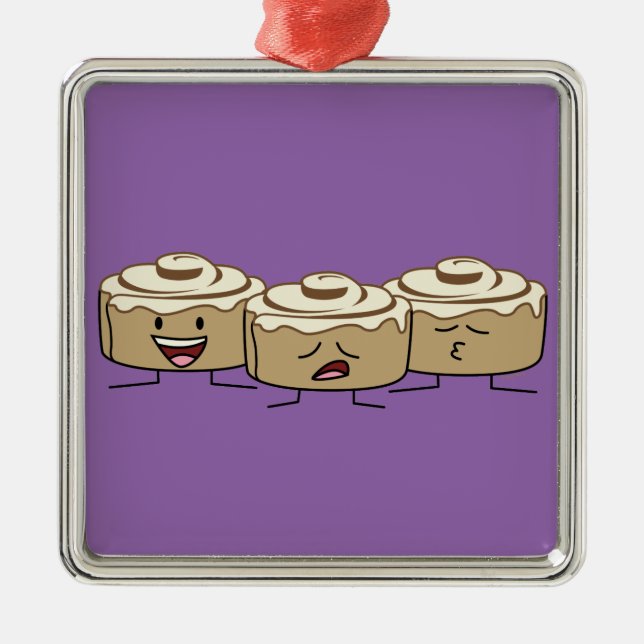 Happy Cute Smiling Cinnamon Rolls Metal Tree Decoration (Front)