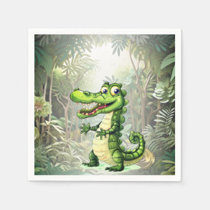 Happy Cute Wild Crocodile Jungle Trees Beautiful Napkin