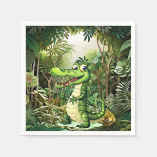 Happy Cute Wild Crocodile Jungle Trees Beautiful Napkin
