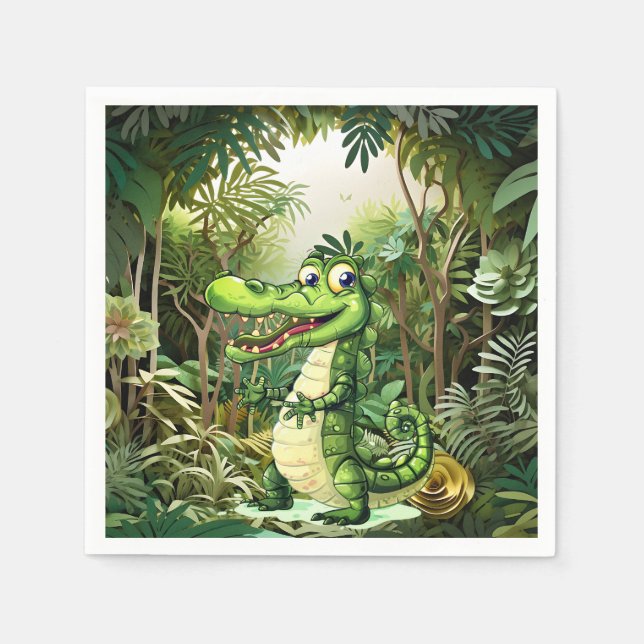 Happy Cute Wild Crocodile Jungle Trees Beautiful Napkin (Front)