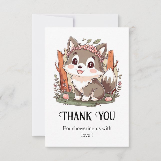 Happy Cute Wolf Baby Shower Thank You Card (Front)