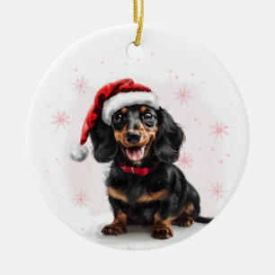 Happy Dachshund Dog Christmas Personalized Ceramic Tree Decoration