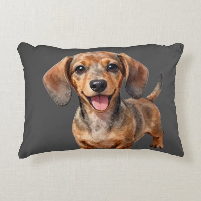 Happy Dachshund Puppy Decorative Cushion (Front)