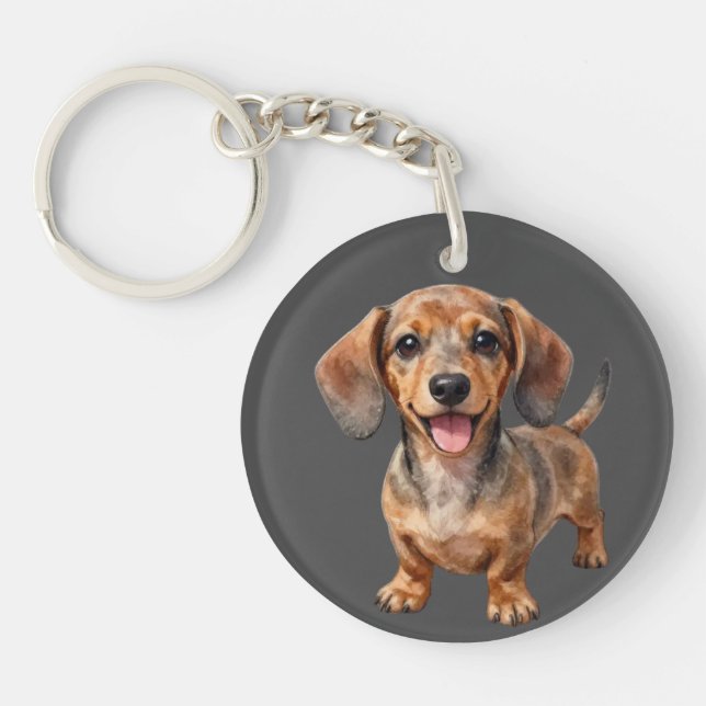 Happy Dachshund Puppy Key Ring (Front)