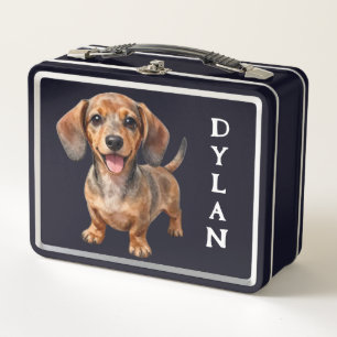 Happy Dachshund Puppy Metal Lunch Box