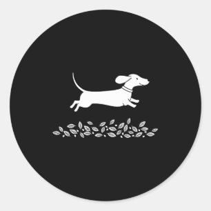 Happy Dachshund With Autumn Leaves For Pet Lovers Classic Round Sticker