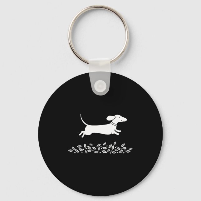 Happy Dachshund With Autumn Leaves For Pet Lovers  Key Ring (Front)