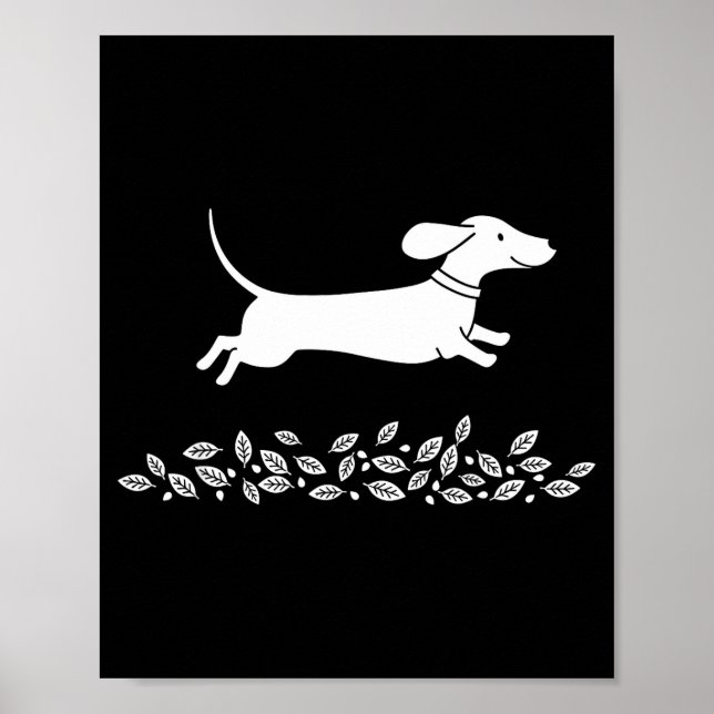 Happy Dachshund With Autumn Leaves For Pet Lovers  Poster (Front)