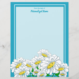 Happy Daisies Blue - Blue Unlined Paper Sheet