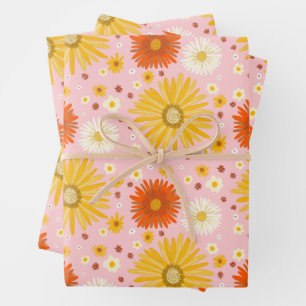 Happy Daisies Colourful 1970s Retro Pattern Wrapping Paper Sheet