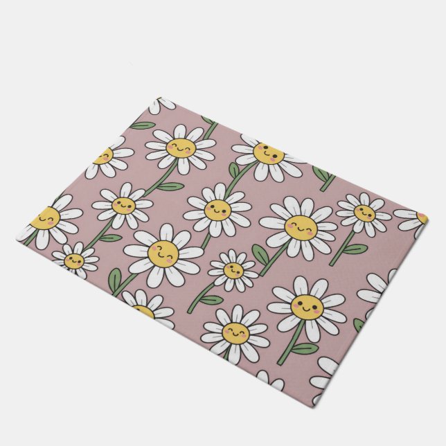 Happy Daisies Pattern - Cute Floral Design Doormat (Angled)