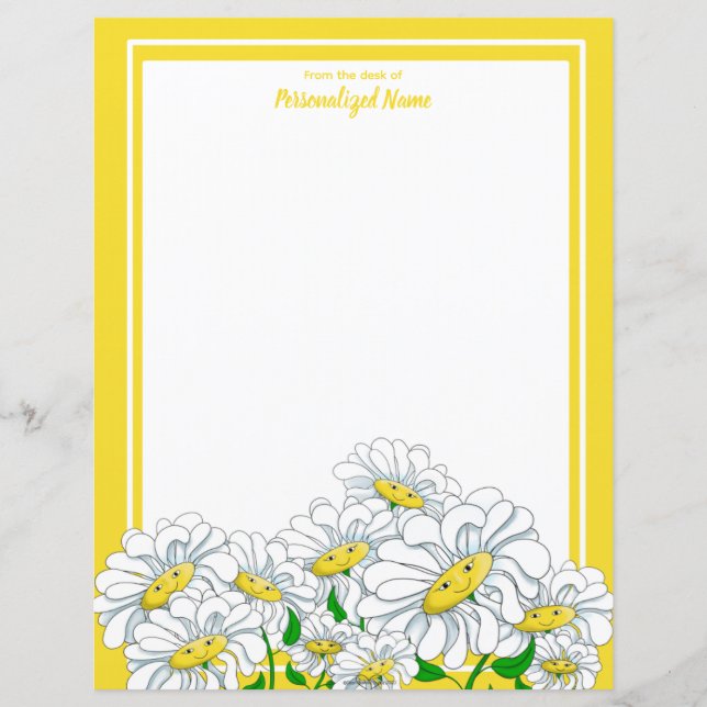 Happy Daisies Yellow-White Unlined Paper Sheet (Front)