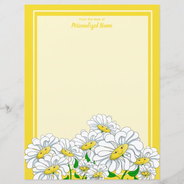 Happy Daisies Yellow-Yellow Unlined Paper Sheet (Front)