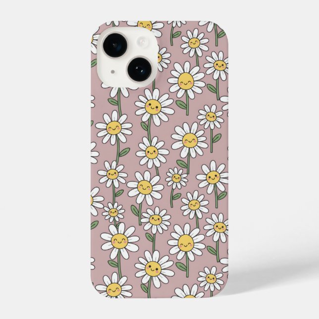 Happy Daisy Smiles Pink Floral Pattern iPhone Case (Back)