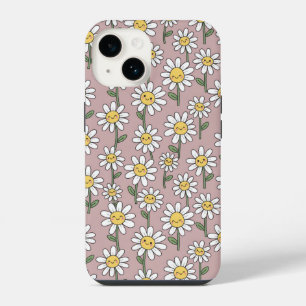 Happy Daisy Smiles Pink Floral Pattern iPhone 14 Case