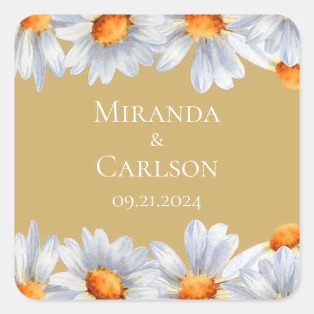 Happy Daisy Wedding Square Sticker (Front)