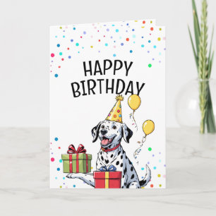 Happy Dalmatian with Party Hat Birthday Card