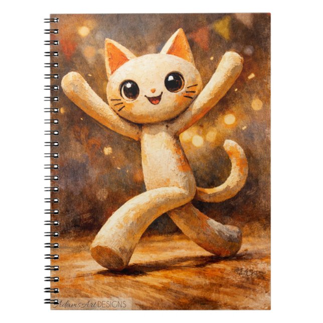 Happy Dancing Cat Whimsical Art Notebook (Front)