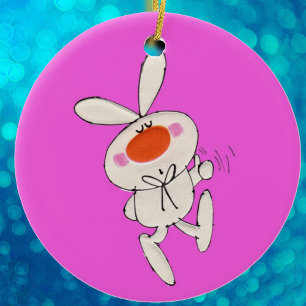 Happy Dancing Cute White Rabbit Ceramic Tree Decoration