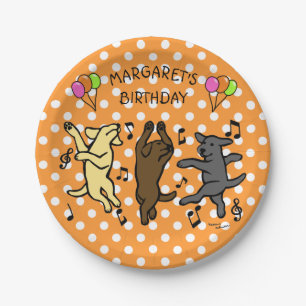 Happy Dancing Labrador Trio Birthday Party Paper Plate