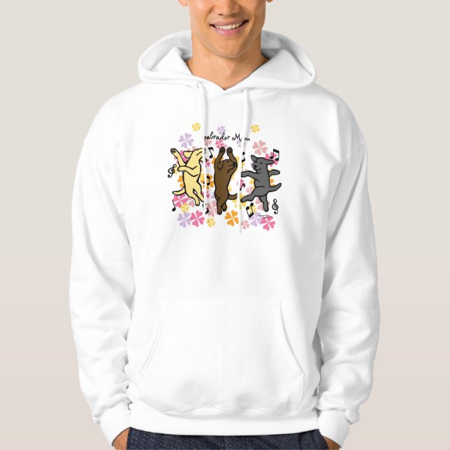 Happy Dancing Labrador Trio Cartoon Floral Hoodie (Front)