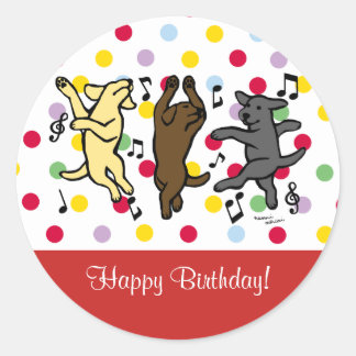 Happy Dancing Labrador Trio Happy Birthday Classic Round Sticker