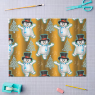 Happy Dancing Snowmen Golden Christmas Tissue Paper