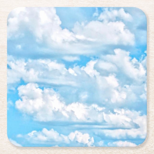 Happy Dancing Sunny Clouds Decor Square Paper Coaster (Front)