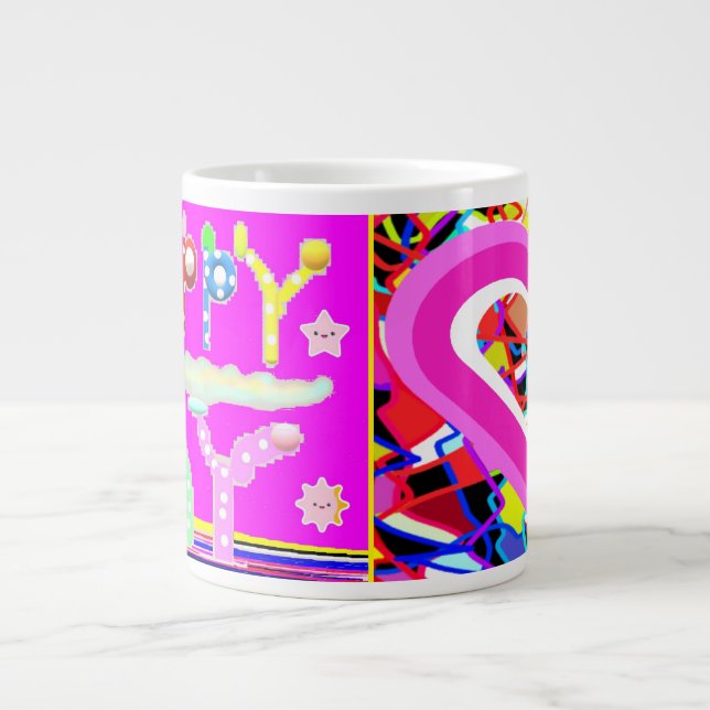 Happy day art design sugar candy brite colours large coffee mug (Front)