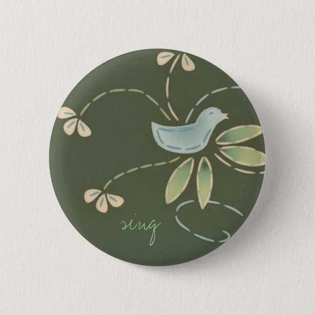 happy day bird, sing 6 cm round badge (Front)