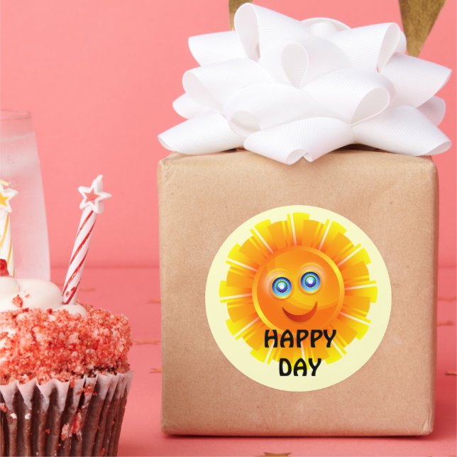 HAPPY DAY, SUNSHINE SMILE, CLASSIC ROUND STICKER (Party)