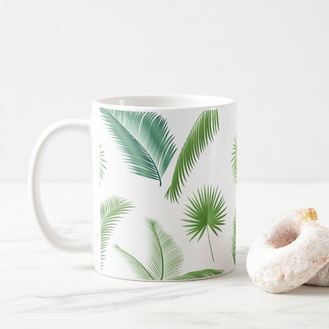 Happy Day Travel Tropical palm tree leaves Jungle Coffee Mug (With Donut)