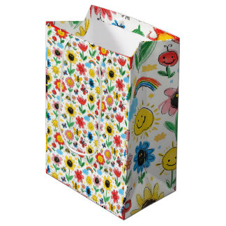 Happy Days - Cheerful Flower and Friends Pattern Medium Gift Bag