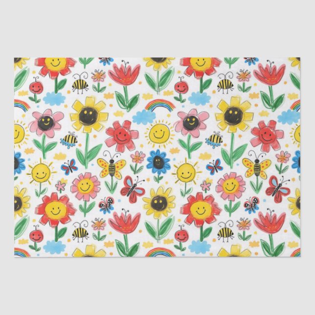 Happy Days - Cheerful Flower and Friends Pattern Tissue Paper (Front)
