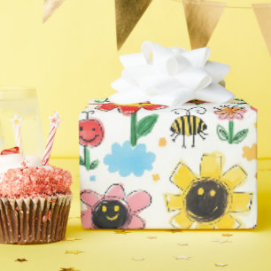 Happy Days - Cheerful Flower and Friends Pattern Wrapping Paper