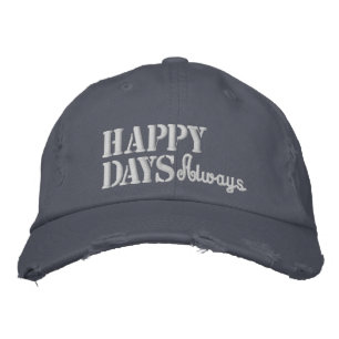 Happy Days Positive Quote Rustic Blue Vintage Embroidered Hat