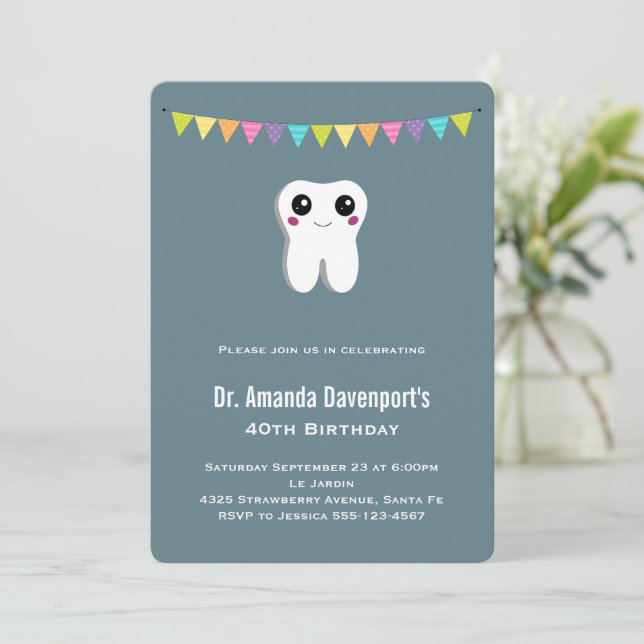 Happy Dental Tooth Smiling Cute Birthday Invitation (Standing Front)