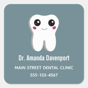 Happy Dental Tooth Smiling Cute Drawing Square Sticker