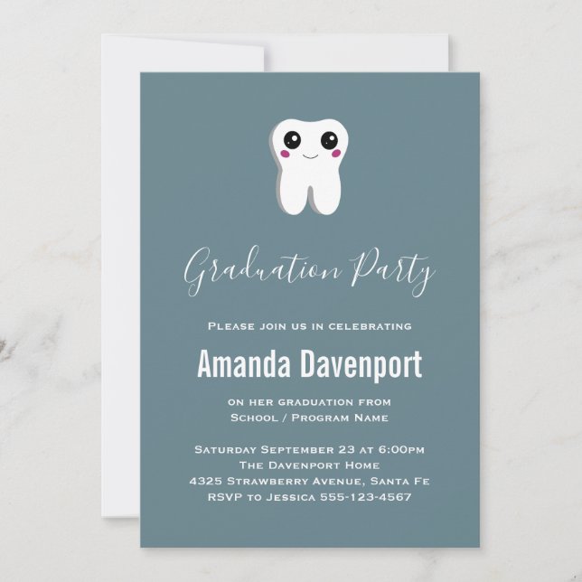 Happy Dental Tooth Smiling Cute Graduation Invitation (Front)