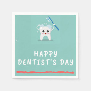 Happy dentist's day white text teal napkin