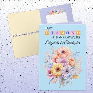 Happy Diamond Anniversary names flowers blue Card