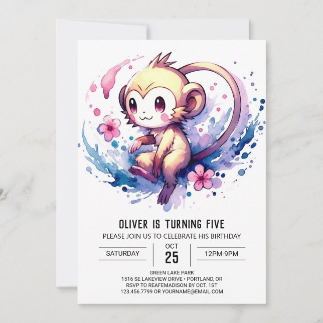  Happy Digital Monkey Birthday Invitation (Front)