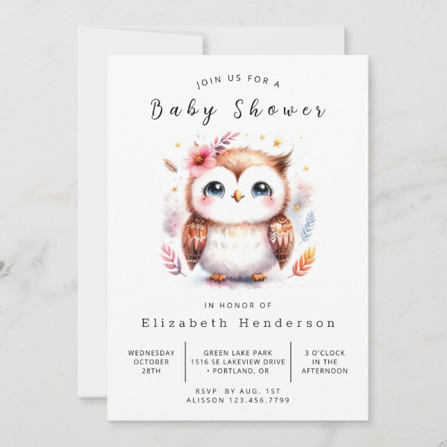 Happy Digital Owl Baby Shower Invitation (Front)