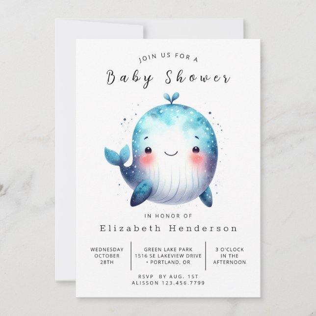 Happy Digital Whale Baby Shower Invitation (Front)