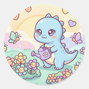 Happy Dino Garden Classic Round Sticker