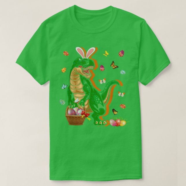 Happy Dinosaur Easter Tre Bunny Egg Feast Spring H T-Shirt (Design Front)