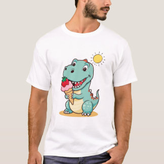 Happy Dinosaur Eating Ice Cream | Cute Summer T-Sh T-Shirt