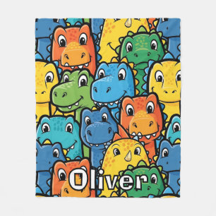 Happy Dinosaur Faces Crowded Pattern Fleece Blanket