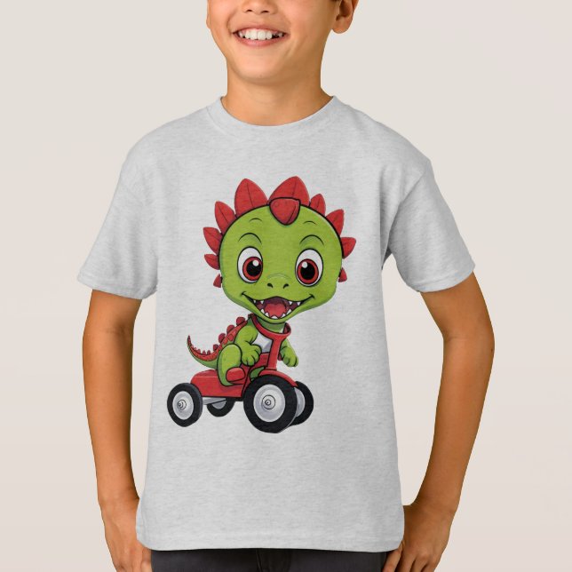 happy Dinosaur on Tiny Tricycle T-Shirt (Front)